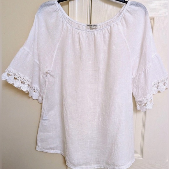 Terzo Millennio Women’s Top Medium White Off Shoulder Short Linen Short Sleeve - Picture 1 of 9